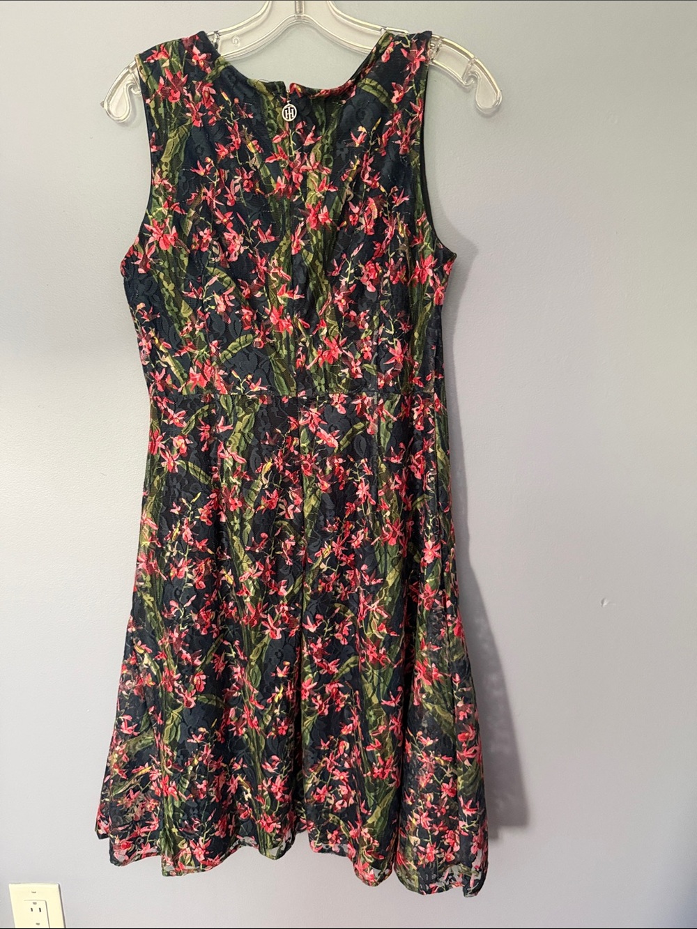 Tommy Hilfiger Black Floral Lace Fit & Flare Dress Women’s Size 8 Sleeveless - Picture 11 of 13